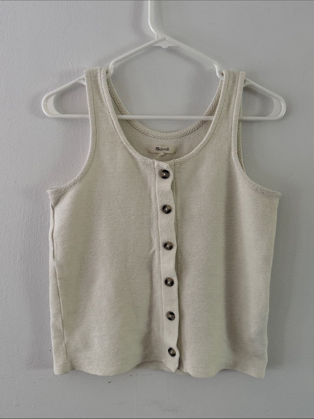 Madewell Cream Ribbed Button-Front Tank Top